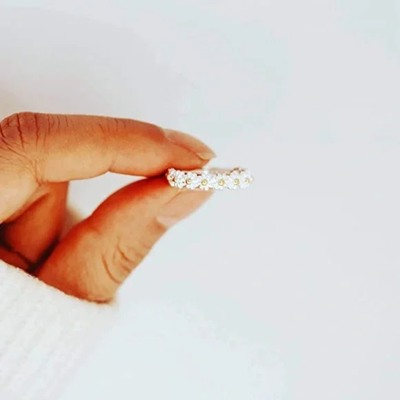 925 Silver Forget me Not Daisy Flower Ring sz 6 - Picture 3 of 8